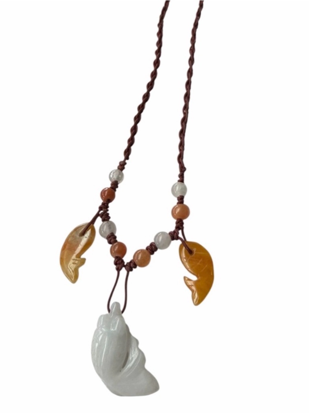 Authentic Jade Hand Carved Chinese Symbols -White & Orange Jade Pendant Necklace